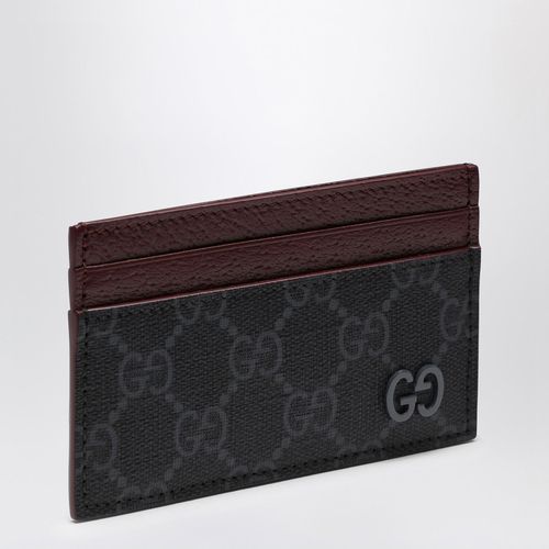 Gg Supreme Black/burgundy Fabric Card Holder - Gucci - Modalova