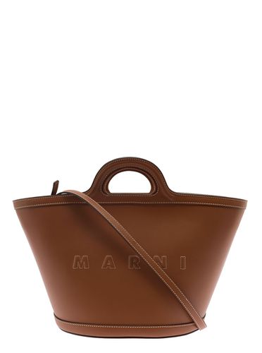 Tropicalia Small Brown Handbag With Embossed Logo And Contrasting Stitch In Leather Woman - Marni - Modalova