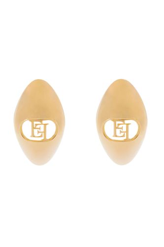 Oval Earrings With Logo - Elisabetta Franchi - Modalova