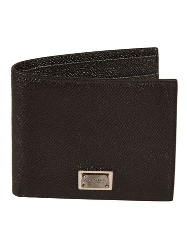 Metal Logo Plaque Grained Leather Wallet - Dolce & Gabbana - Modalova