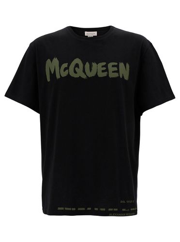 Graffiti Logo Crewneck T-shirt In Jersey Man - Alexander McQueen - Modalova