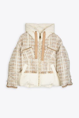 Khris Tweed Off white nylon and tweed hooded puffer jacket - Khris Tweed - Khrisjoy - Modalova