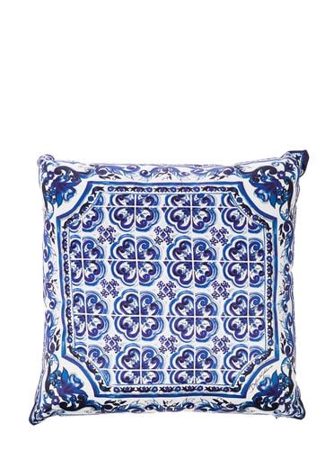 And White Small Cushion With Mediterranean Print In Duchesse Cotton - Dolce & Gabbana - Modalova