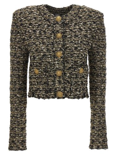 Collarless Tweed Cropped Jacket - Balmain - Modalova
