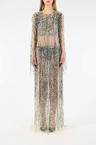 Red Carpet Dress With Two-tone Fringes - Elisabetta Franchi - Modalova