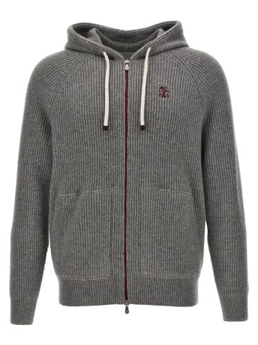 Logo Embroidered Hooded Cardigan - Brunello Cucinelli - Modalova