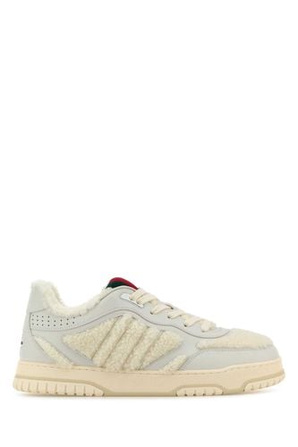 White Leather And Teddy Re-web Sneakers - Gucci - Modalova