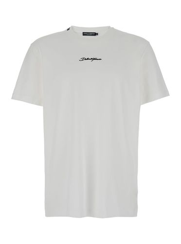 White Crewneck T-shirt With Signature Logo In Cotton Man - Dolce & Gabbana - Modalova