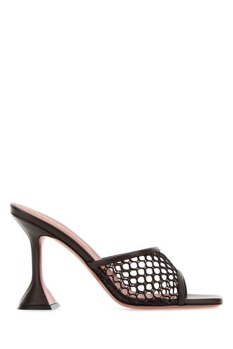 Brown Mesh And Leather Lupita Mules - Amina Muaddi - Modalova