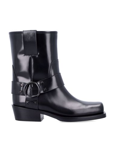 Rockstud Leather Biker Ankle Boots - Valentino Garavani - Modalova