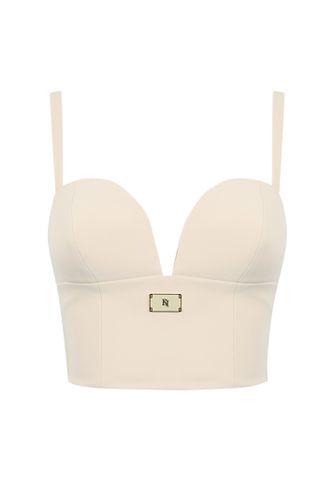 Crepe Bustier Top With Logo Plaque - Elisabetta Franchi - Modalova