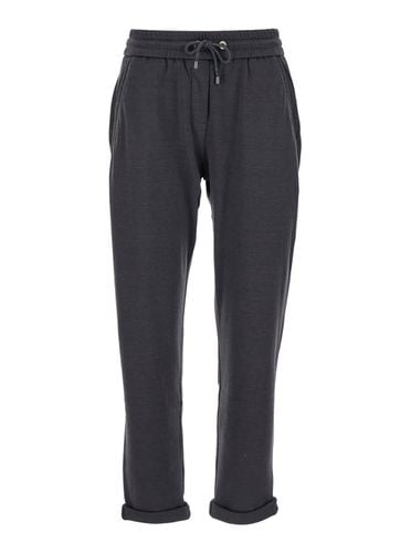 Pants With Elastic Waistband And Monile In Cotton And Silk Blend Woman - Brunello Cucinelli - Modalova