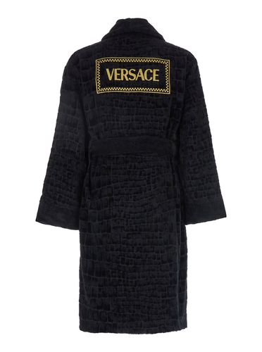 Bathrobe With Medusa Plaque On The Front And Maxi Logo On The Back In Cotton Home - Versace - Modalova