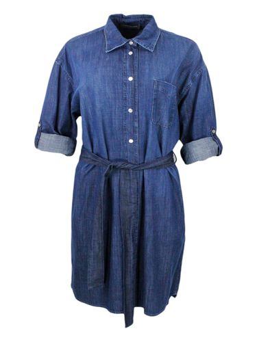 Shirt Dress In Light Chambray Cotton With Long Sleeves With Button Closure And Belt At The Waist - Lorena Antoniazzi - Modalova