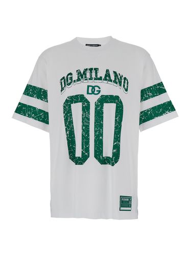Oversized And Green T-shirt With Dg Milano 00 Print In Cotton Man - Dolce & Gabbana - Modalova