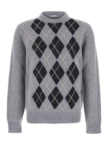 Crewneck Sweater With Argyle Motif On The Front In Wool Blend Man - Jacob Cohen - Modalova