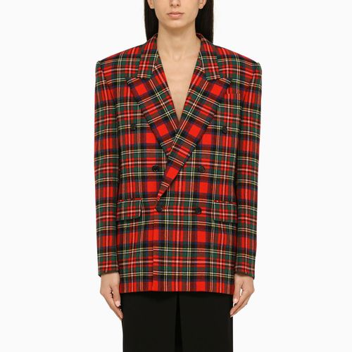 Red Tartan Double-breasted Wool Jacket - Saint Laurent - Modalova
