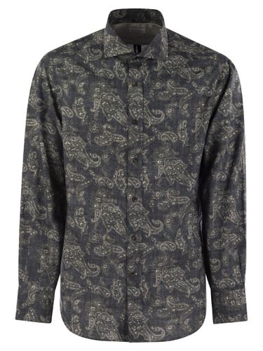 Slim Fit Cotton Paisley Canvas Shirt - Brunello Cucinelli - Modalova