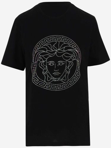 Cotton T-shirt With Medusa Pattern - Versace - Modalova