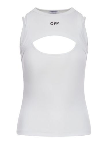 Off- Ribbed Top With Front Logo - Off-White - Modalova