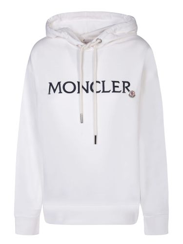 White Hoodie With Embroidered Lettering Logo - Moncler - Modalova