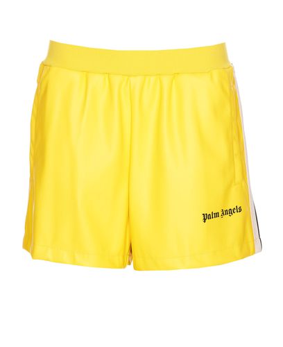 Yellow Sports Shorts With Logo - Palm Angels - Modalova