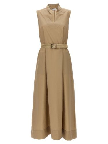 Techno Cotton Poplin Dress With Belt And Precious Shoulder Detail - Brunello Cucinelli - Modalova