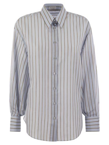 Sparkling Stripe Cotton-silk Poplin Shirt With Necklace - Brunello Cucinelli - Modalova