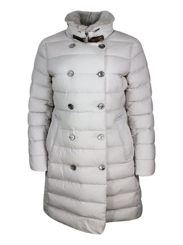 Long Double-breasted Down Jacket With A Feminine Line Padded With Real Goose Down With Detachable Fur Collar - Moorer - Modalova