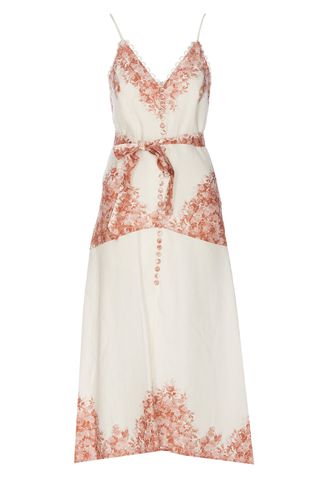 Midi Linen Dress With Flower Print - TwinSet - Modalova