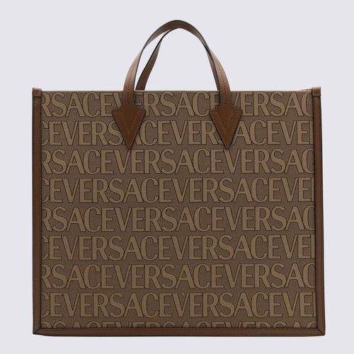 Brown Canvas And Leather Allover Tote Bag - Versace - Modalova