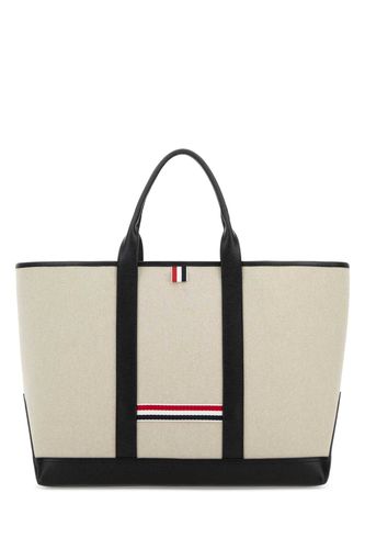 Sand Canvas Medium Rwb-stripe Shopping Bag - Thom Browne - Modalova