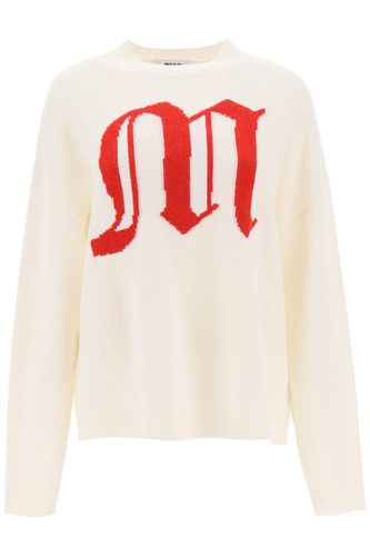 Crew-neck Sweater With Gothic Logo - MSGM - Modalova