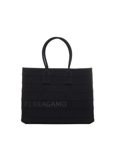 Tote Bag With Overlapping Panels And Printed Logo - Ferragamo - Modalova