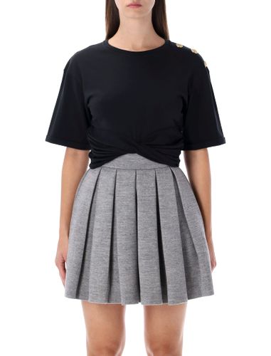 Black Knotted Cropped Cotton T-shirt - Balmain - Modalova