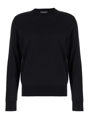 Sweater With Tonal Signature Logo In Silk Man - Dolce & Gabbana - Modalova