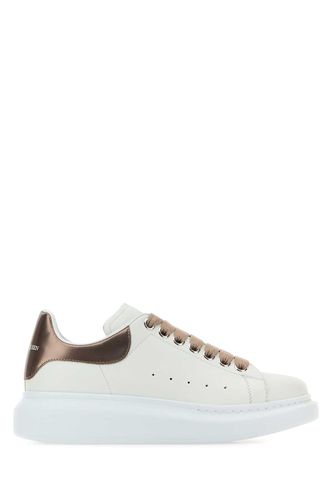 White Leather Sneakers With Bronze Leather Heel - Alexander McQueen - Modalova