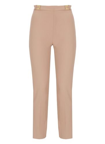 Straight Crepe Trousers With Logo Plaques - Elisabetta Franchi - Modalova