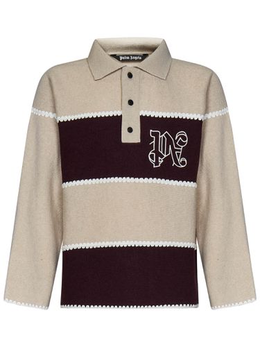 Striped Embroidered Monogram Knitted Polo Shirt - Palm Angels - Modalova