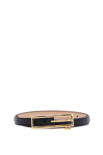 Slim Black Leather Belt With Logo Charm And Brass Buckle 1.5 Cm - Alessandra Rich - Modalova