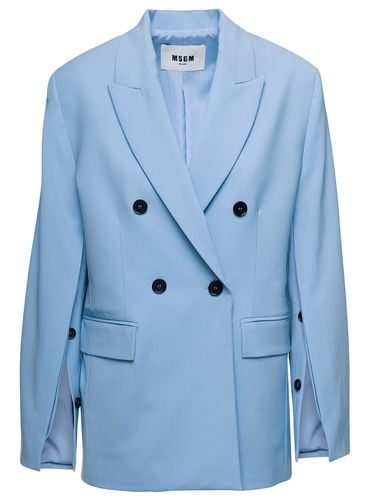 Light Double-breasted Jacket With Buttoned Sleeves In Stretch Wool Woman - MSGM - Modalova