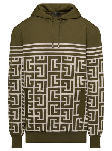 Military Hoodie With Monogram And Stripes In Wool And Linen Man - Balmain - Modalova