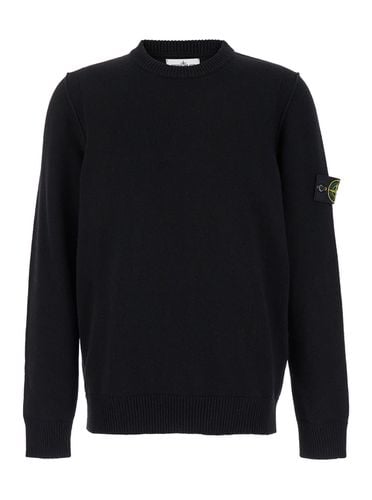 Sweater With Logo Patch And Ribbed Trim In Wool Blend Man - Stone Island - Modalova