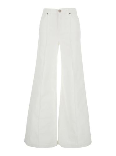 White Pants With Wide Leg And Logo Patch On The Rear In Cotton Woman - TwinSet - Modalova