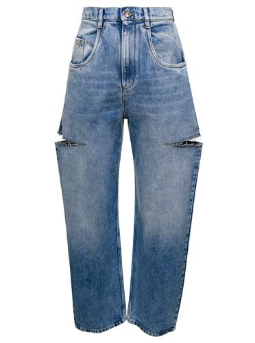 Light Denim Distressed Straight Leg Jeans With Cut-out In Cotton Woman - Maison Margiela - Modalova