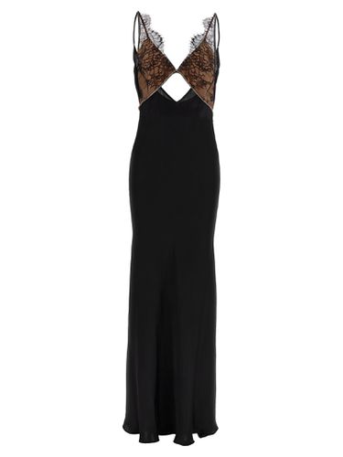 Black Lace Satin Maxi Dress - self-portrait - Modalova