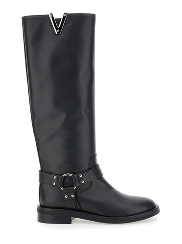 V-detailed Knee Boots In Leather Woman - Via Roma 15 - Modalova