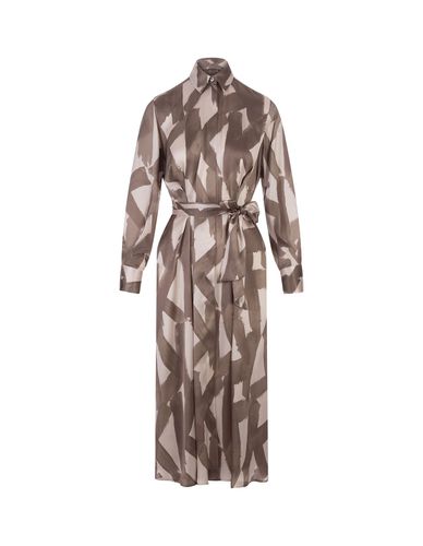 Taupe Printed Silk Shirt Dress - Kiton - Modalova