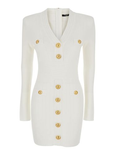 Mini Dress With Golden Buttons In Stretch Viscose Woman - Balmain - Modalova