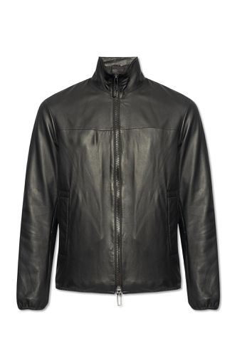Leather Jacket With Stand-up Collar - Emporio Armani - Modalova